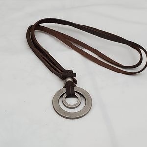 Leather Rope Necklace w/ Circle Pendants